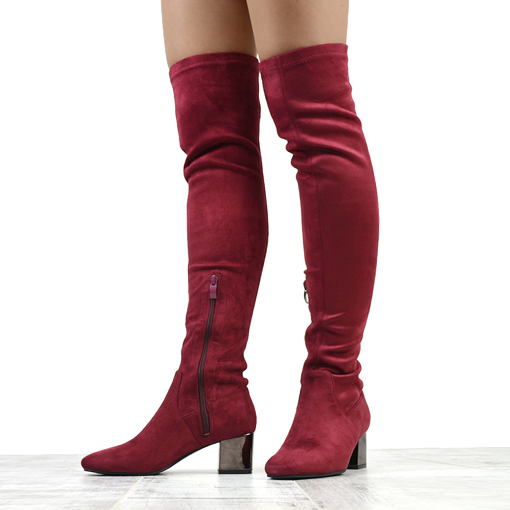 thigh high boots with a low heel